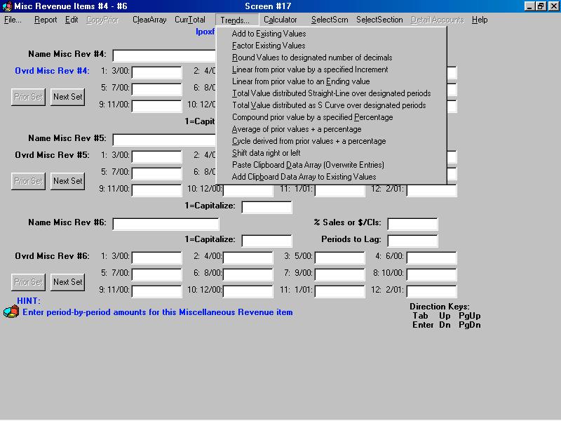 A sample screen with the Trends menu opened is shown below: Calculator (Menu Bar Command) This command produces in input box for you to type a mathematical expression.
