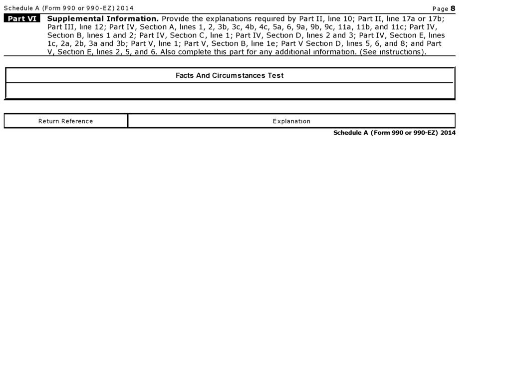 Schedule A (Form 990 or 990-EZ ) 2014 Page 8 Supplemental Information.