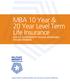 MBA 10 Year & 20 Year Level Term Life Insurance