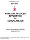 FREE AND REDUCED APPLICATION for SCHOOL MEALS