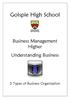 Golspie High School. Business Management Higher Understanding Business. 2 Types of Business Organisation