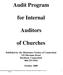 Audit Program. for Internal. Auditors. of Churches