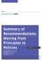 Summary of Recommendations: Moving from Principles to Policies