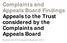 Complaints and Appeals Board Findings Appeals to the Trust considered by the Complaints and Appeals Board. September 2015 issued December 2015