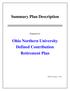 Summary Plan Description. Prepared for. Ohio Northern University Defined Contribution Retirement Plan