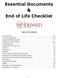 Essential Documents & End of Life Checklist Table of Contents