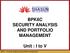 BPK6C SECURITY ANALYSIS AND PORTFOLIO MANAGEMENT. Unit : I to V. BPK6C - Security analysis and portfolio management