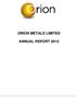 ORION METALS LIMITED ANNUAL REPORT 2015