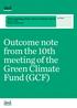 Outcome note from the 10th meeting of the Green Climate Fund (GCF)