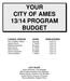 YOUR CITY OF AMES 13/14 PROGRAM BUDGET