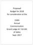 Proposed Budget for 2018 for consideration at the. 150th Annual Communication Grand Lodge A.F. & A.M. of Idaho Sept. 2017