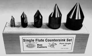 Single Flute Countersinks High Speed Steel Shank Overall Incl. Size Dia. Length Angle Part No. Price 1/4 1/4 1-1/2 60 180-005 $ 00.00 1/4 1/4 1-1/2 82 180-010 $ 00.00 1/4 1/4 1-1/2 90 180-015 $ 00.