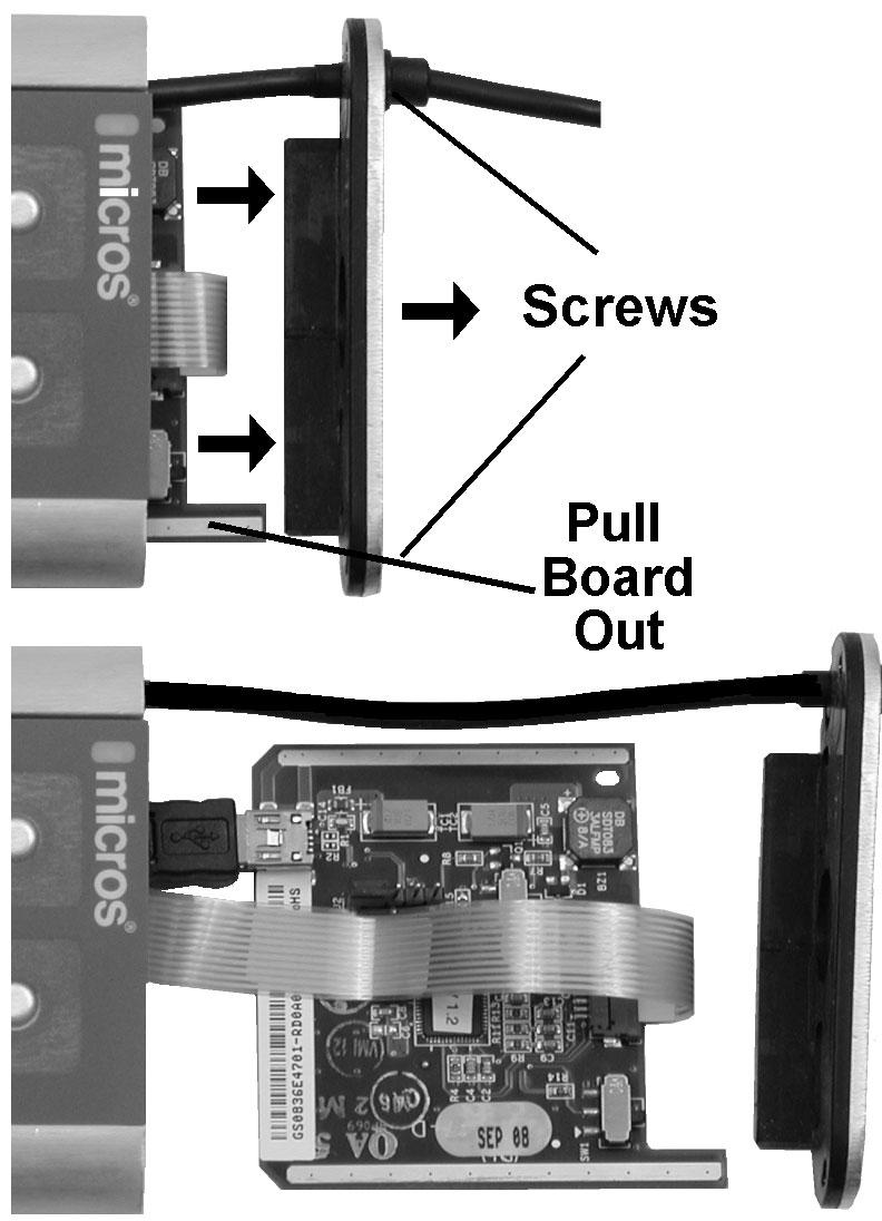 Opening the Micros Bump Bar The following procedure applies to both the MBB-10 and MBB-20. 1. Be sure to disconnect the USB interface cable from the host KDS controller before you open the unit. 2.