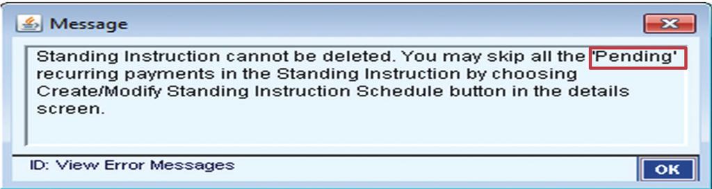 5. Cancelling Standing Instruction After a Standing Instruction has been authorized and its status is SI Active, the Standing Instruction can be cancelled by skipping all pending Recurring Payments