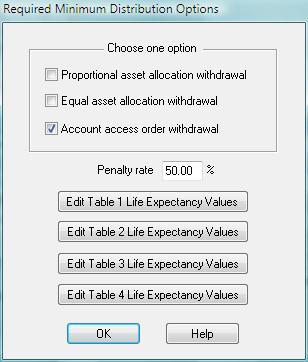 57 Required Minimum Distribution Options Screen Figure 17: Required Minimum Distribution Options This screen has the following fields relating to the Required Minimum Distribution: Choose one of the