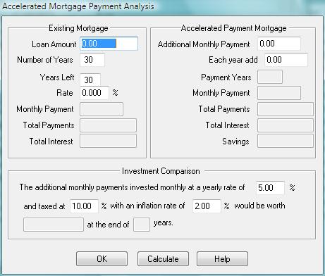 77 Accelerated Mortgage Payment Analysis Figure 27: Accelerated Mortgage Payment Analysis The accelerated mortgage analysis calculates the possible interest savings and reduced mortgage time span