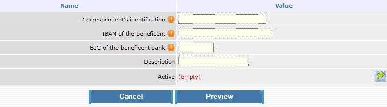 5. Selection / addition of transfer beneficiary if you have already made a transfer to this counterparty, upon pressing the button, you will be able to select the respective entry and via will be