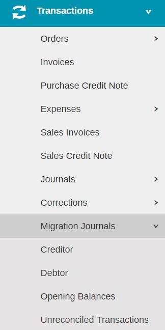 a Creditor To create Creditor Journals click on Transactions - Migration Journals -
