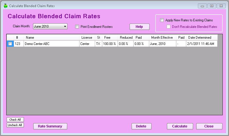 Calculating Blended Rates The Calculate Blended Rates function creates a saved rates level for any individual center in your agency.
