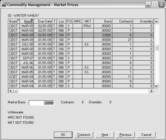 Prices screen. Each situation can be selected and the correct basis entered. Press Next to move to the next situation.