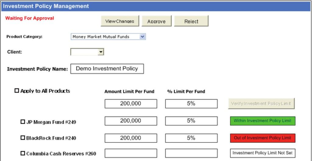 MMF Investment Policy Management Maker Checker Functionality for MMF Investment Policy Setup The Investment Policy Management screen will appear.