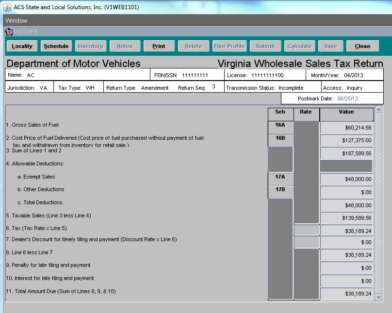 Wholesale Sales Tax Return The Virginia Wholesale Sales Tax Return is a monthly return filed by licensed distributors.