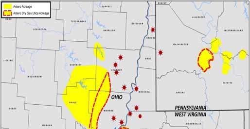 LARGE UTICA SHALE DRY GAS POSITION Antero has 212,000 net acres of exposure to Utica dry gas play 42,000 net acres in Ohio with net 3P reserves of 2.