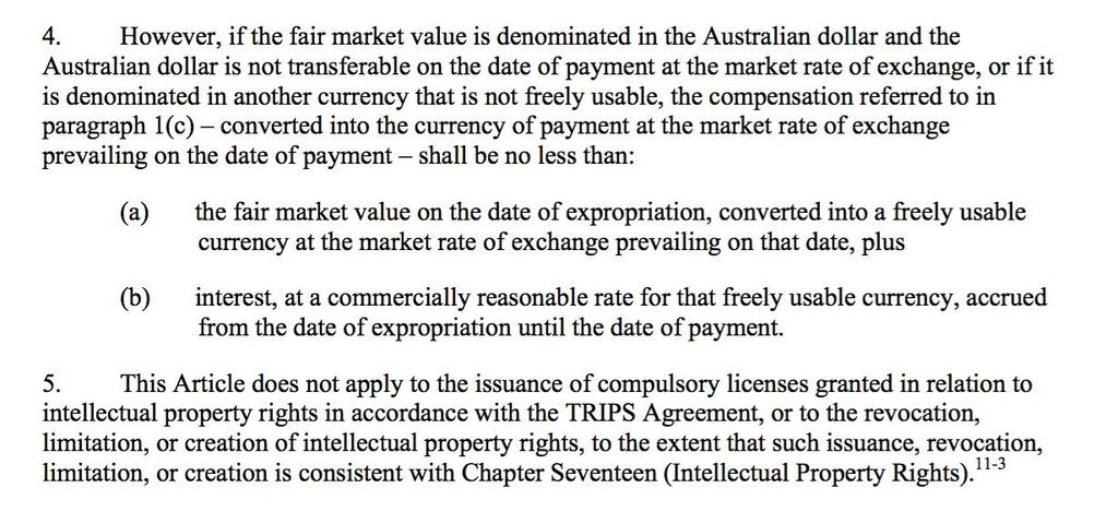 Example of compulsory licensing In the Investment Chapter of