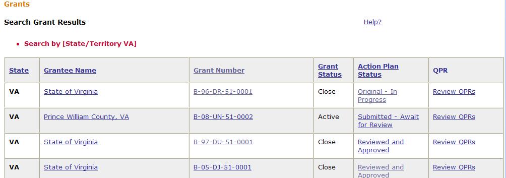 Figure 5-55: Search Grants Results screen 5.