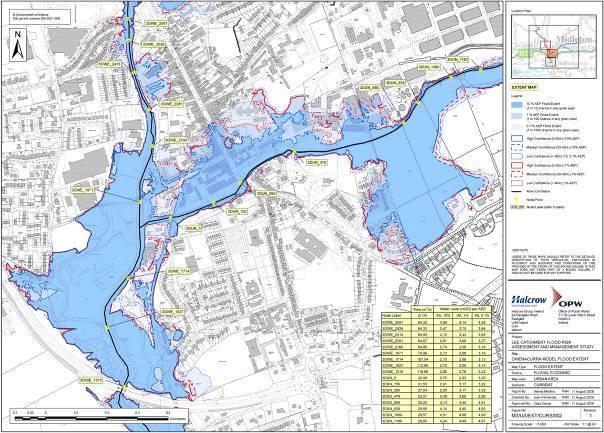 4) Fluvial and tidal maps are shown separately so that it is possible to see the source of flood risk. Areas benefiting from defences are shown by a grey hatched area.