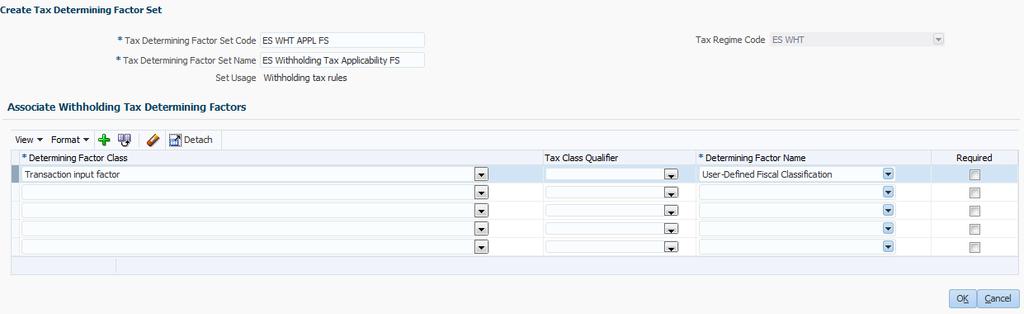 Enter details for the new tax rule. Click on Create on the list of values for Tax Determining Factor Set. This opens the Create Tax Determining Factor Set UI.
