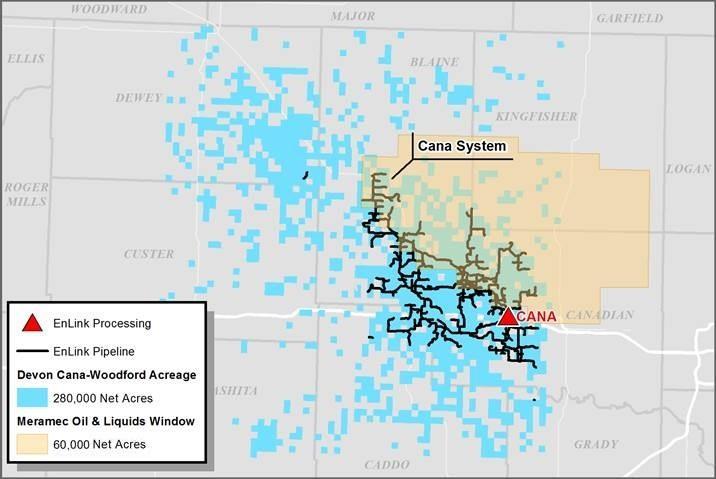 Avenue 2: Growing With Devon Significant Growth Plans in Anadarko Basin EnLink Assets in the Cana-Woodford Pipeline: 410 miles, 530 MMcf/d capacity Processing: one plant with 350 MMcf/d capacity