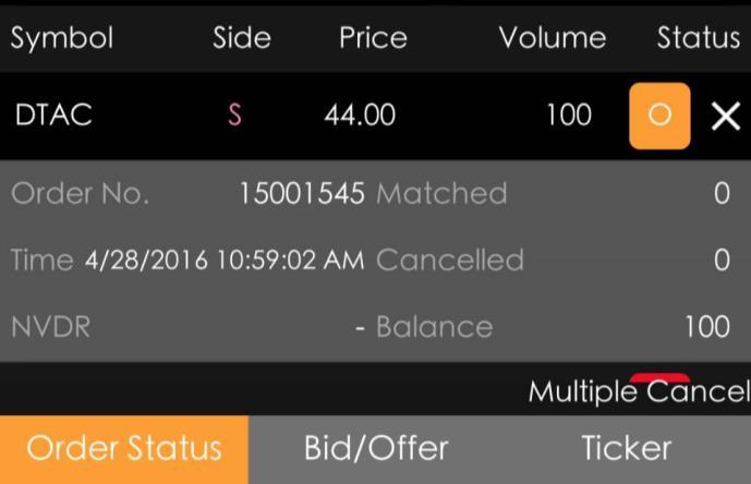 Order Status o Order Status: To check your order. You can view the report on your trade activity, Tap the stock you want to view to get the detailed information Order NO.