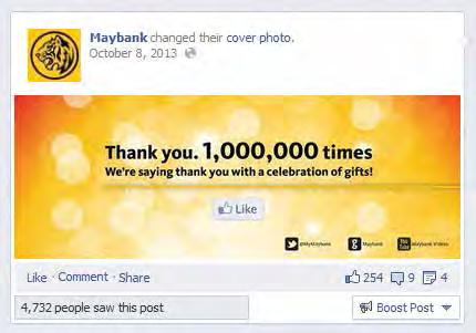 8 october 2013 Maybank Facebook Page achieves 1 million
