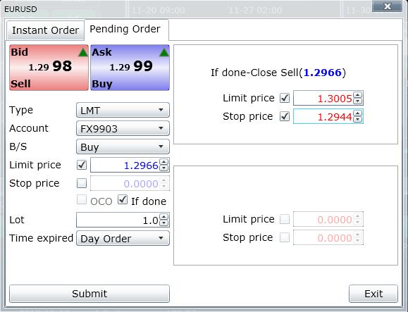 4.2 If Done Order Instruction After checking the box for If-Done, order direction and target price similar to placing a limit/stop new order.