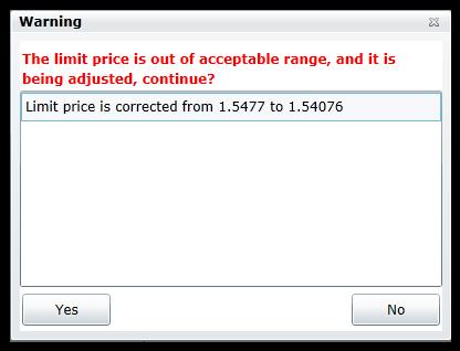 Pre-set order price falls beyond system allowance If Limit/Stop Order is set too close to market price, alert warning dialog box will pop up.