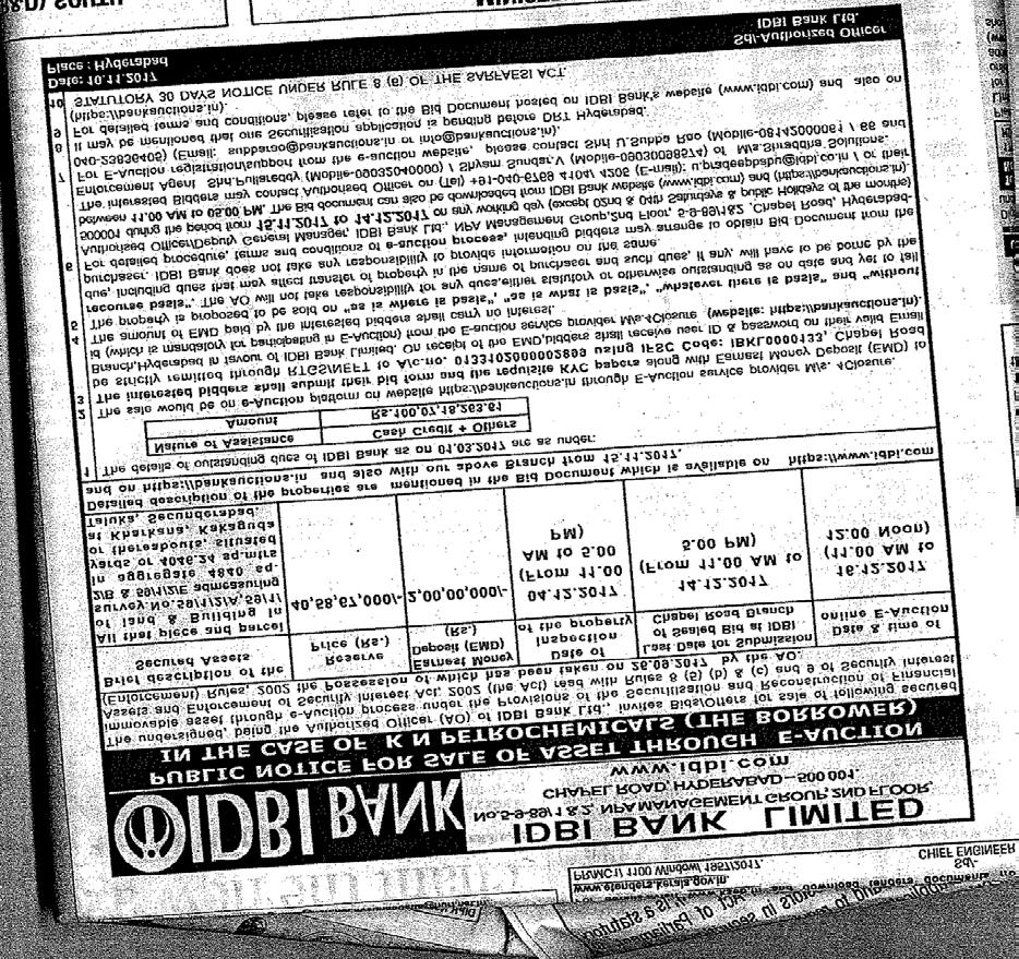 I. E-auction Sale Notice Times of India dt.11.