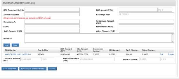 After Adding BDA Press Save and Submit then Proceed with Settlement of EIF button.