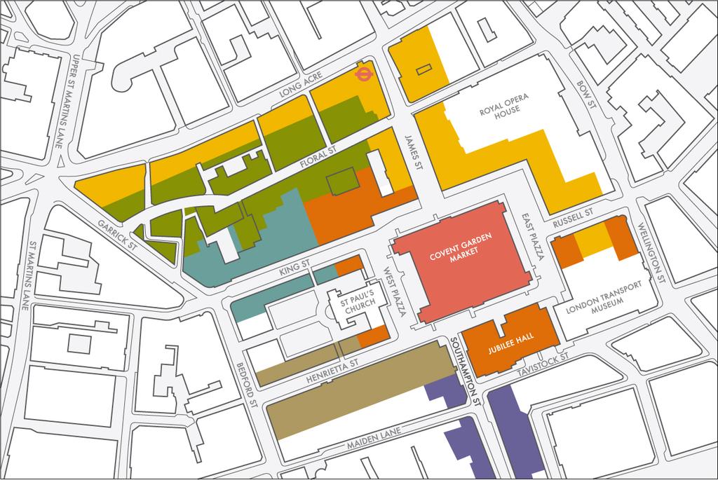 Covent Garden Zoning plan High profile properties Brand anchors Long Acre/James Street/ROH Stylish mid market Floral Street Boutique King Street