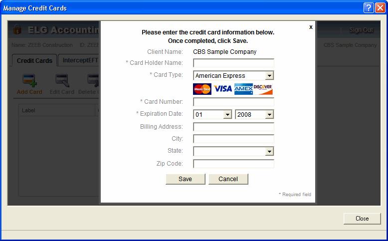 Setting Up CBS for Credit Card Processing 7. Repeat steps 5 and 6 to enter or swipe information for additional credit cards for this customer. 8.