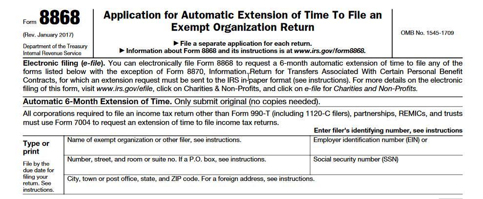 For tax years that BEGAN in 2016 or later, a new law provides that an organization can apply for a single six-month extension of time to file Form 990.