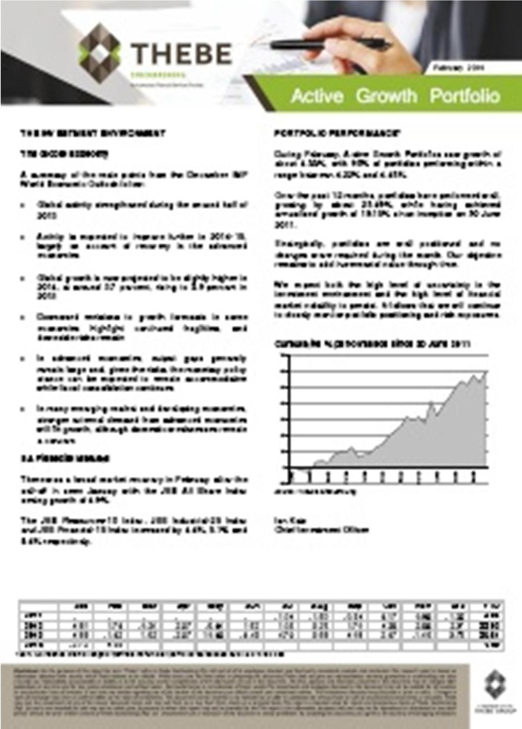 Stock Select Monthly January 2017 Thebe Stockbroking Risk Profiled Portfolios High Yield Active Growth ynamic Core Contact Thebe Stockbroking Tel: +27 11 375 1000 Email: info@thebestockbroking.co.