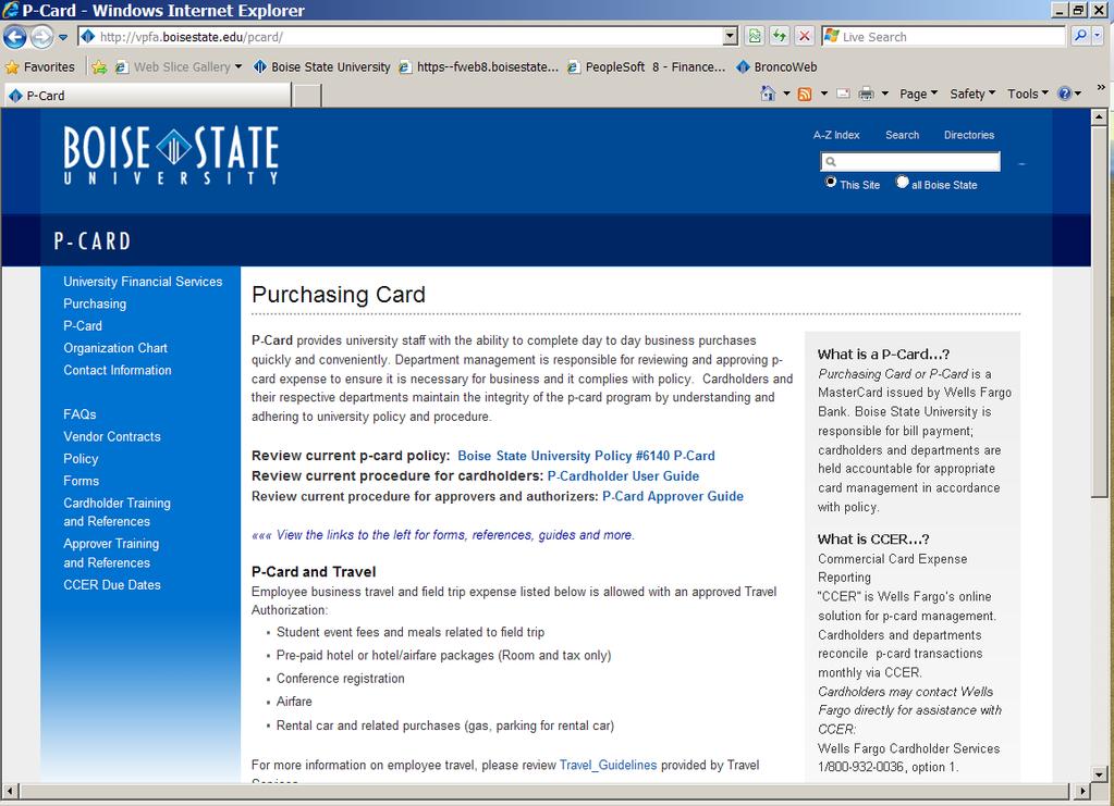 Use the Boise State University P-Card Information website to find links to