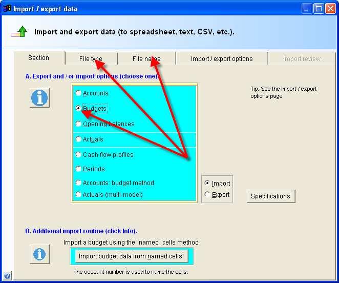 Spreadsheets then Choose Budgets File Type - select Excel 97 or Excel