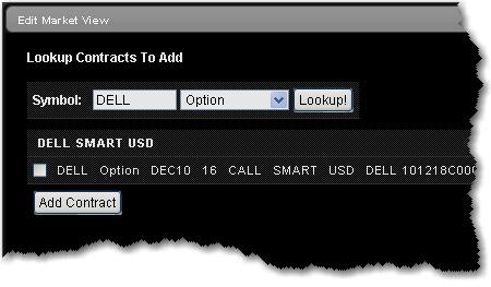 3 Select the check box next to each contract you want to add to the Market View, then click Add
