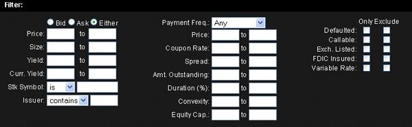 3 Select US Corporate Bonds from the Instrument list. The rest of the scan settings refresh with scan criteria specific to US Corporate Bonds.