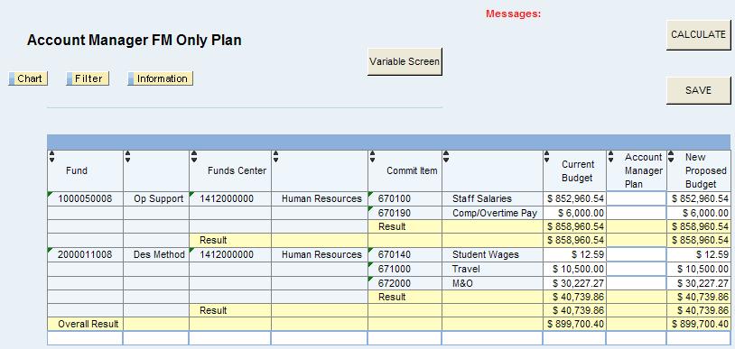 Plannable Cell Entry The planning workbook is displayed much like the reporting query.