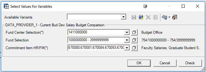 Input Variables for Reports TIP: The variable input boxes throughout BEx Analyzer often show only the defaulty or description.
