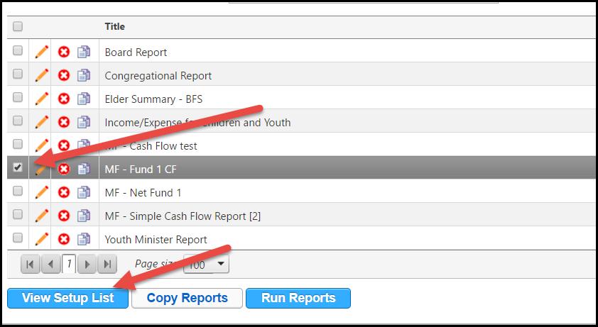 Print Report Setup Select the report from the