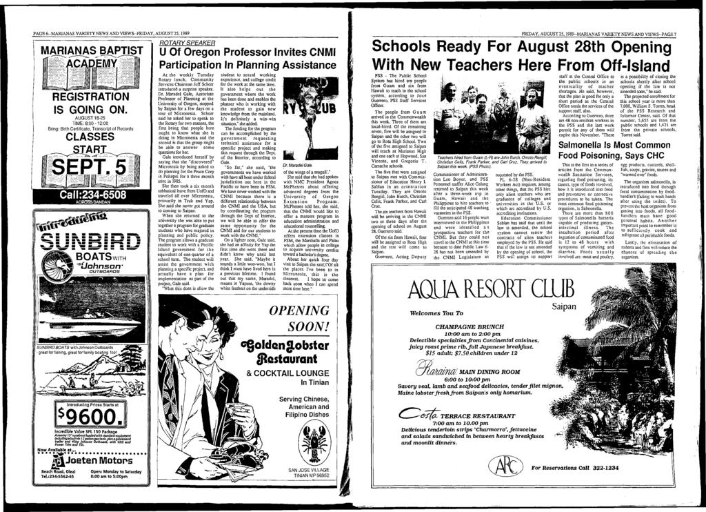 PAGE 6-M ARIANAS VARIETY NEWS AND VIEW S-FRIDAY, AUGUST 25,1989 MARIANAS BAPTIST REGISTRATION IS GOING ON.